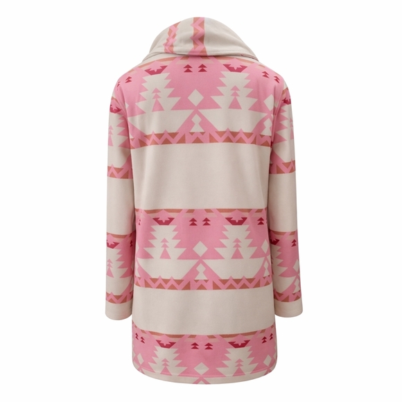 William Jacket Hooded Southwest Aztec Cardigan Pink Cream Cozy Open Front aspen - Picture 2 of 9